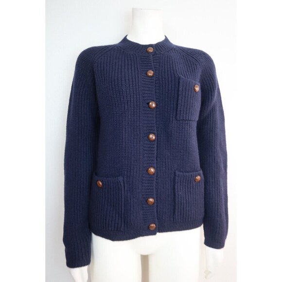 VINTAGE WOMEN'S NAVY BLUE CARDIGAN SWEATER - RIKI FOR CRAZY HORSE - SIZE S - Picture 1 of 6